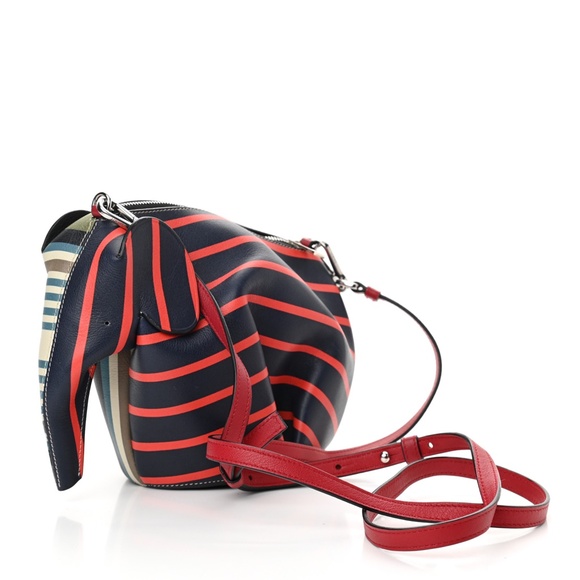 LOEWE  Calfskin Mini Stripe Elephant Crossbody Bag Multicolor - Picture 2 of 9
